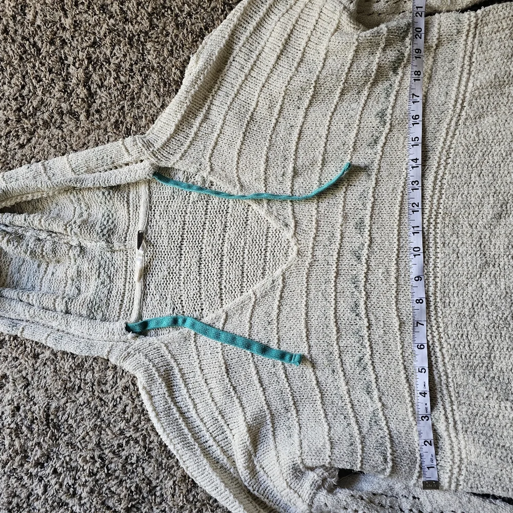 Free People light Beige‎ and blue knitted boho oversized hooded  sweater size L